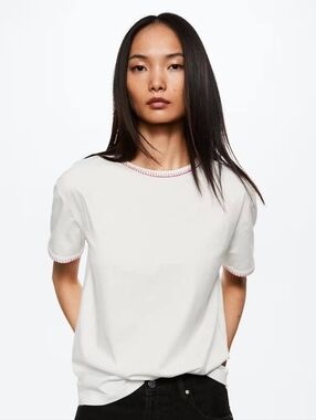 Mango Stitched Tee White Red XS